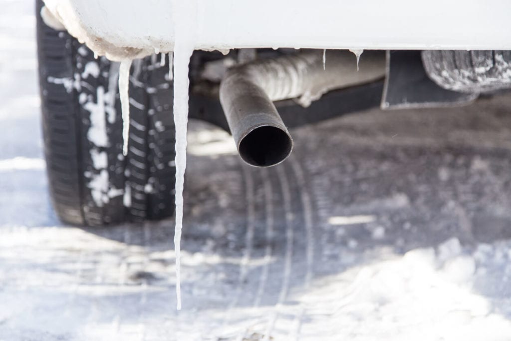 Frozen car tail pipe