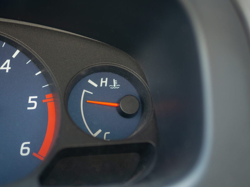 The temperature gauge of a car