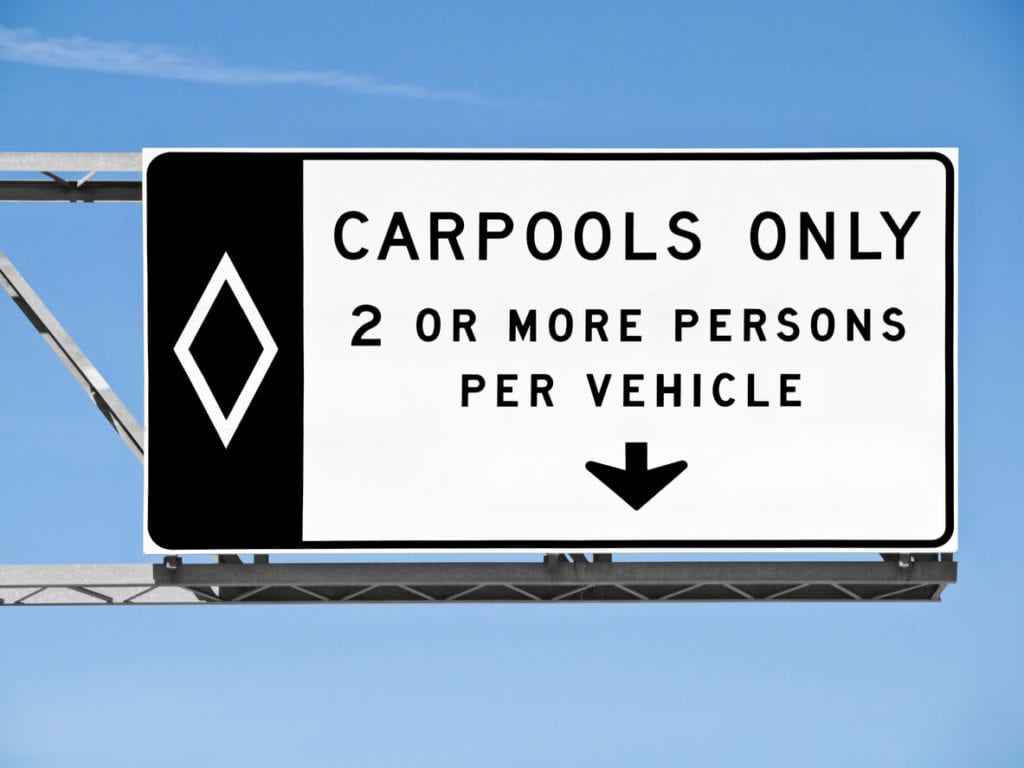 Overhead Freeway Carpool Only Sign